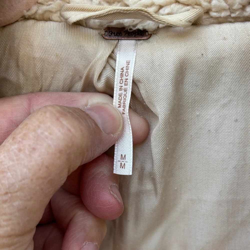 Free People Ladies Cream Sherpa Jacket-M - Picture 4 of 9